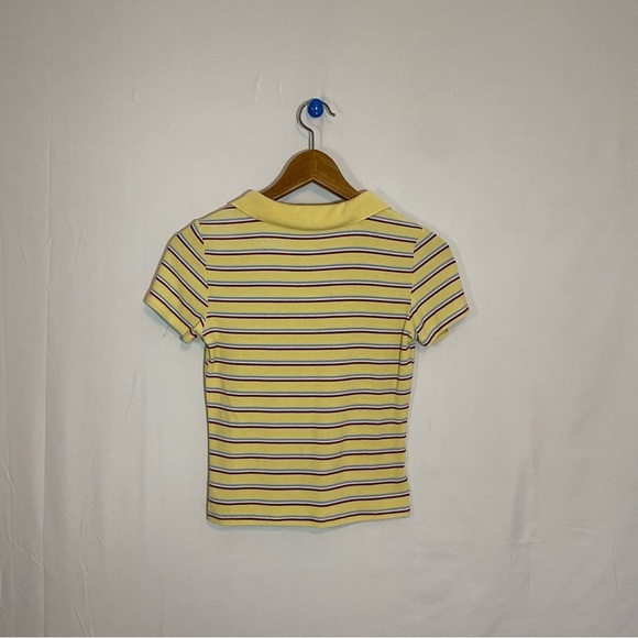 Garage Striped Semi Cropped Polo T-Shirt | Colour: Yellow Blue Red White - Picture 5 of 5